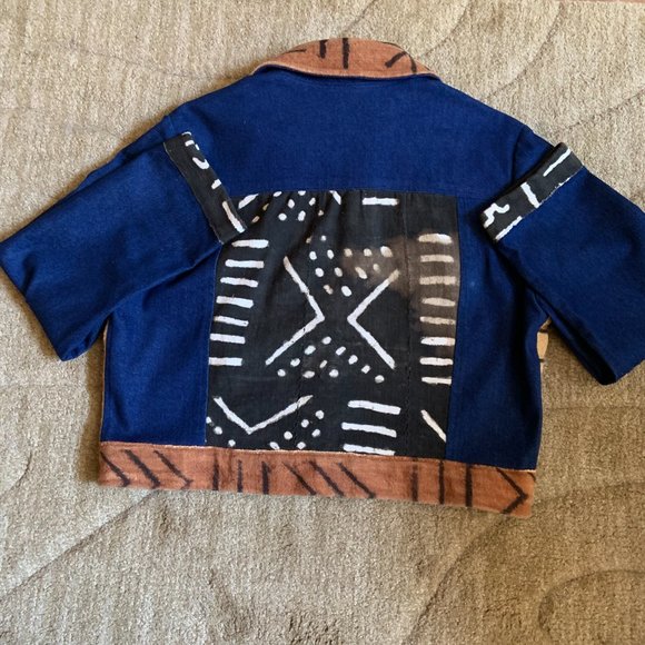 Authentic African Mud Cloth Fabric with Denim Jacket - NWOT - Picture 4 of 6